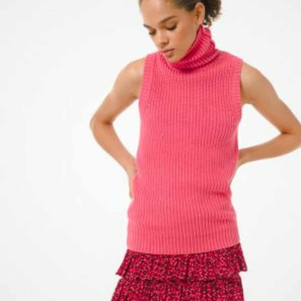 Michael Michael Kors Cotton Blend Sleeveless Turtleneck Sweater In Camila Rose